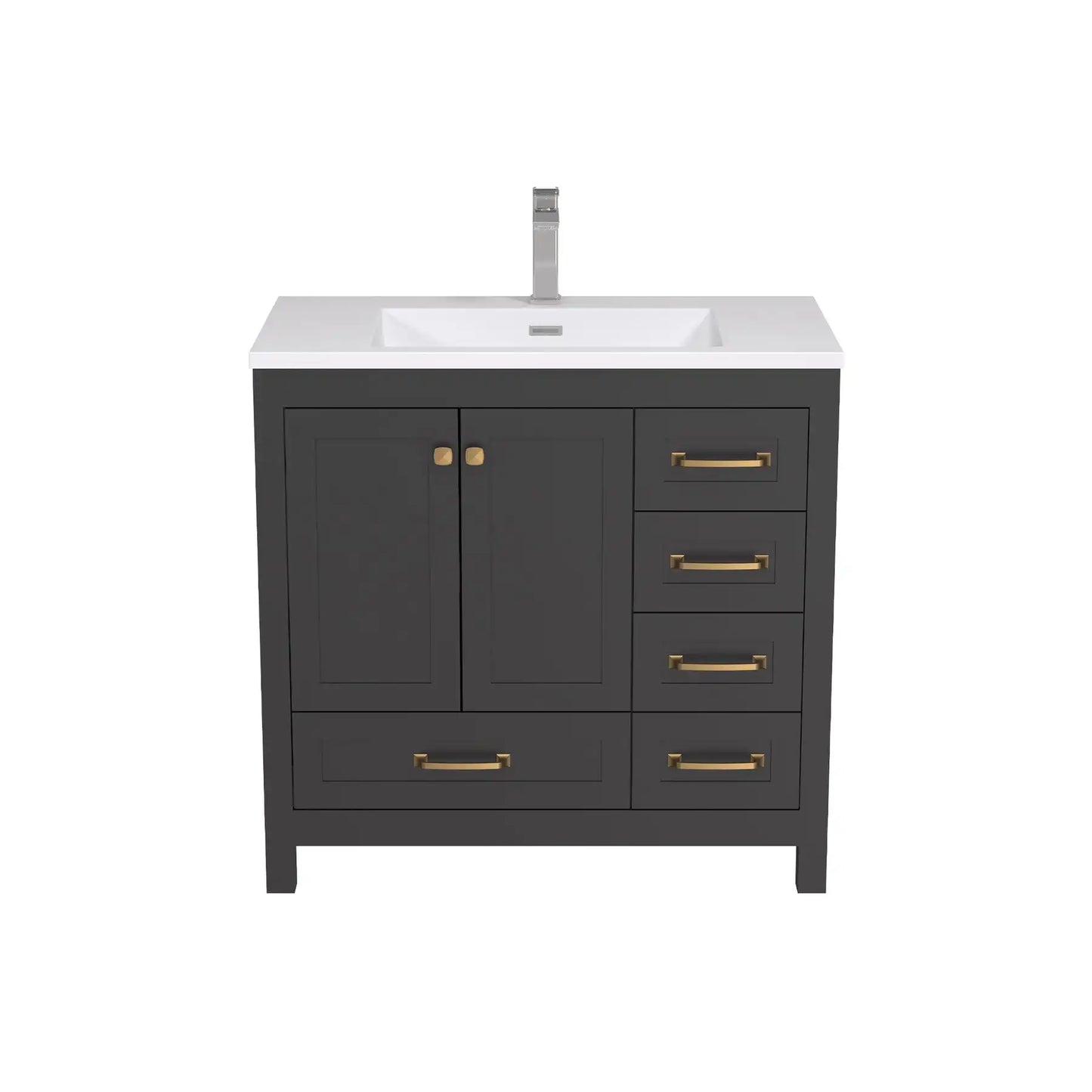 US Stock 36inch Fast Free Shipping Ready to Assemble Apartment Size Flat Pack Morden Bathroom Vanity with Single Sink