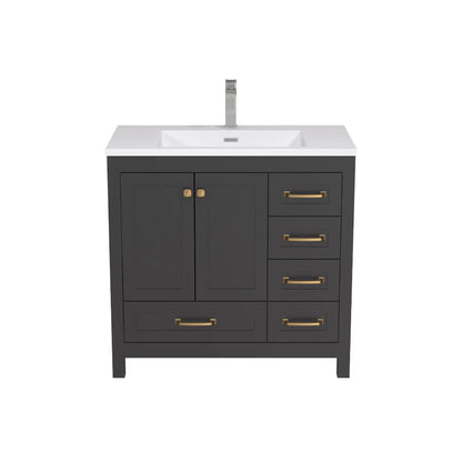 US Stock 36inch Fast Free Shipping Ready to Assemble Apartment Size Flat Pack Morden Bathroom Vanity with Single Sink