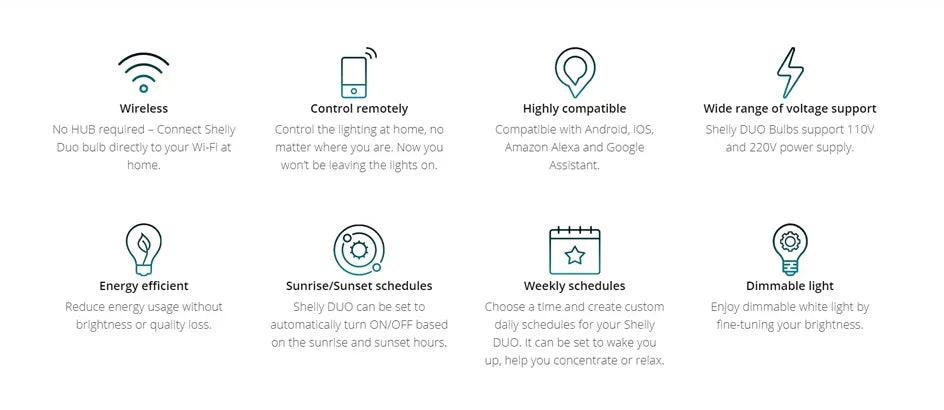 Shelly Duo Rgbw/White 9W WiFi Smart Light LED Bulb  Work with Alexa/Google Home 220-240V Dimmable Timer Function Magic Bulb