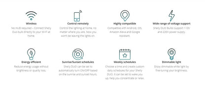 Shelly Duo Rgbw/White 9W WiFi Smart Light LED Bulb  Work with Alexa/Google Home 220-240V Dimmable Timer Function Magic Bulb