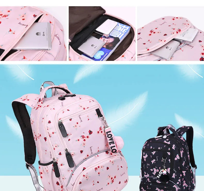 Cherry blossoms elementary school backpack for girls black pink floral bookbag fashion school bags for girls cute flower bookbag