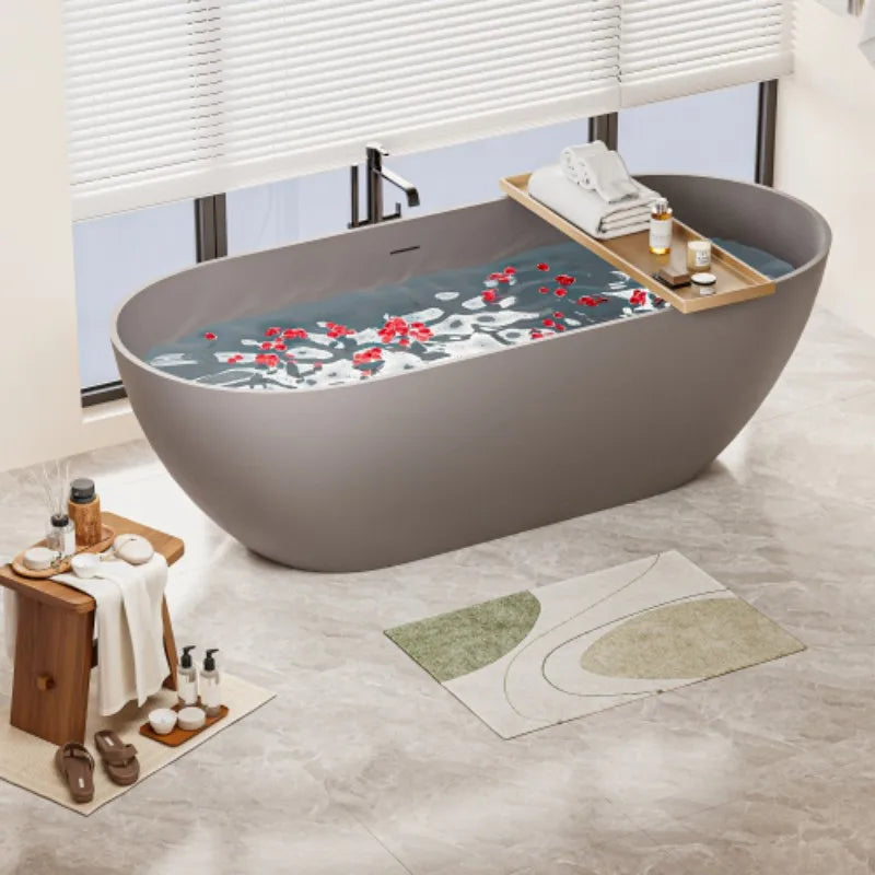 Luxury Contemporary 63\" Matte Grey Freestanding Bathtub Modern Design Ready Stock for Adults