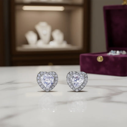 Lucky Brand Gold Heart Crystal & Rhinestone Stud Earrings 925 Silver Claw Setting Romantic Wedding Jewelry for Women