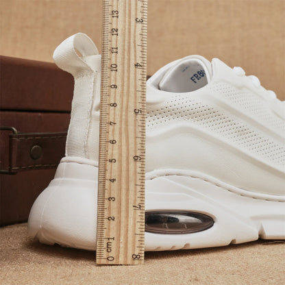 Genuine Leather Chunky Sneakers Round Toe Low Heel Breathable Mesh Lining Rubber Outsole Men's Walking Shoes