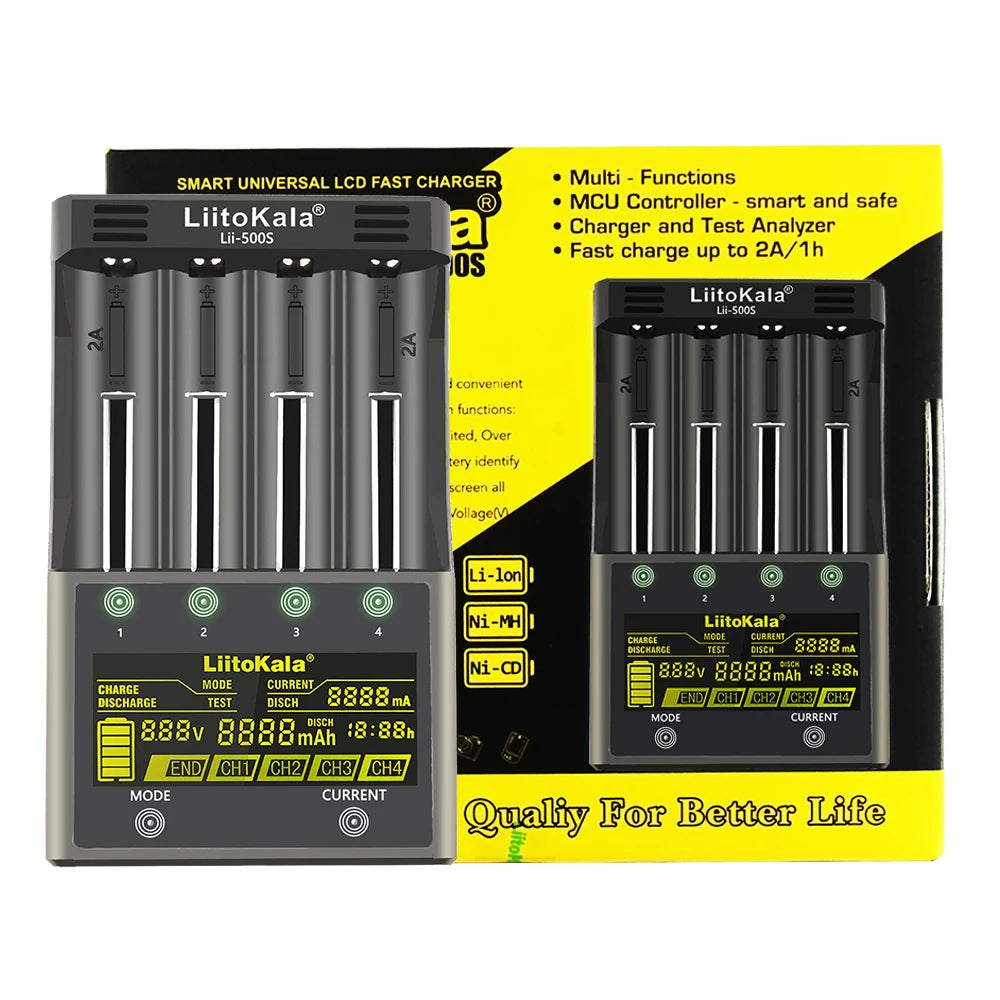 LiitoKala lii-500S lii-500 lii-600 LCD 3.7V 1.2V 18650 26650 21700 Battery Charger with screen Test the battery capacity