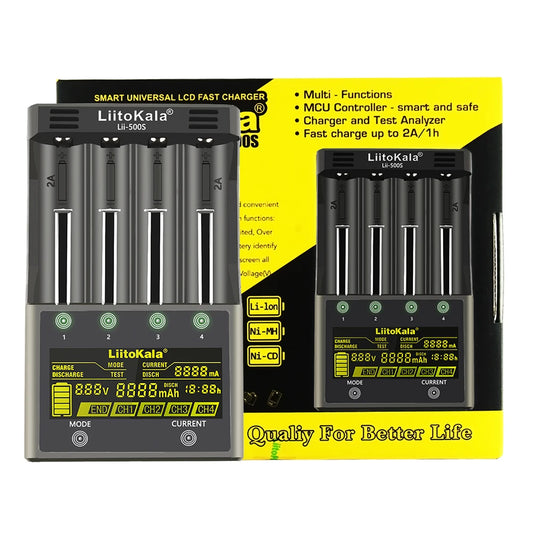 LiitoKala lii-500S lii-500 lii-600 LCD 3.7V 1.2V 18650 26650 21700 Battery Charger with screen Test the battery capacity