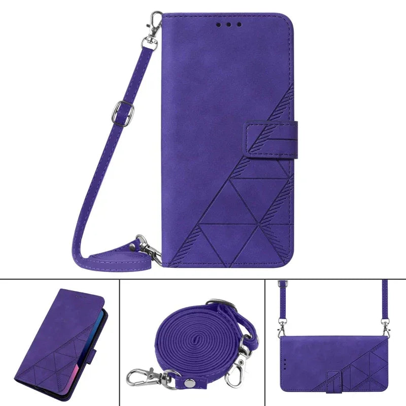 Lanyard Leather case Pouch Bag for Moto Edge 40 Neo, for MOTO G PLAY 5G 2024 Cross Shoulder PU Flip Stand case Cover