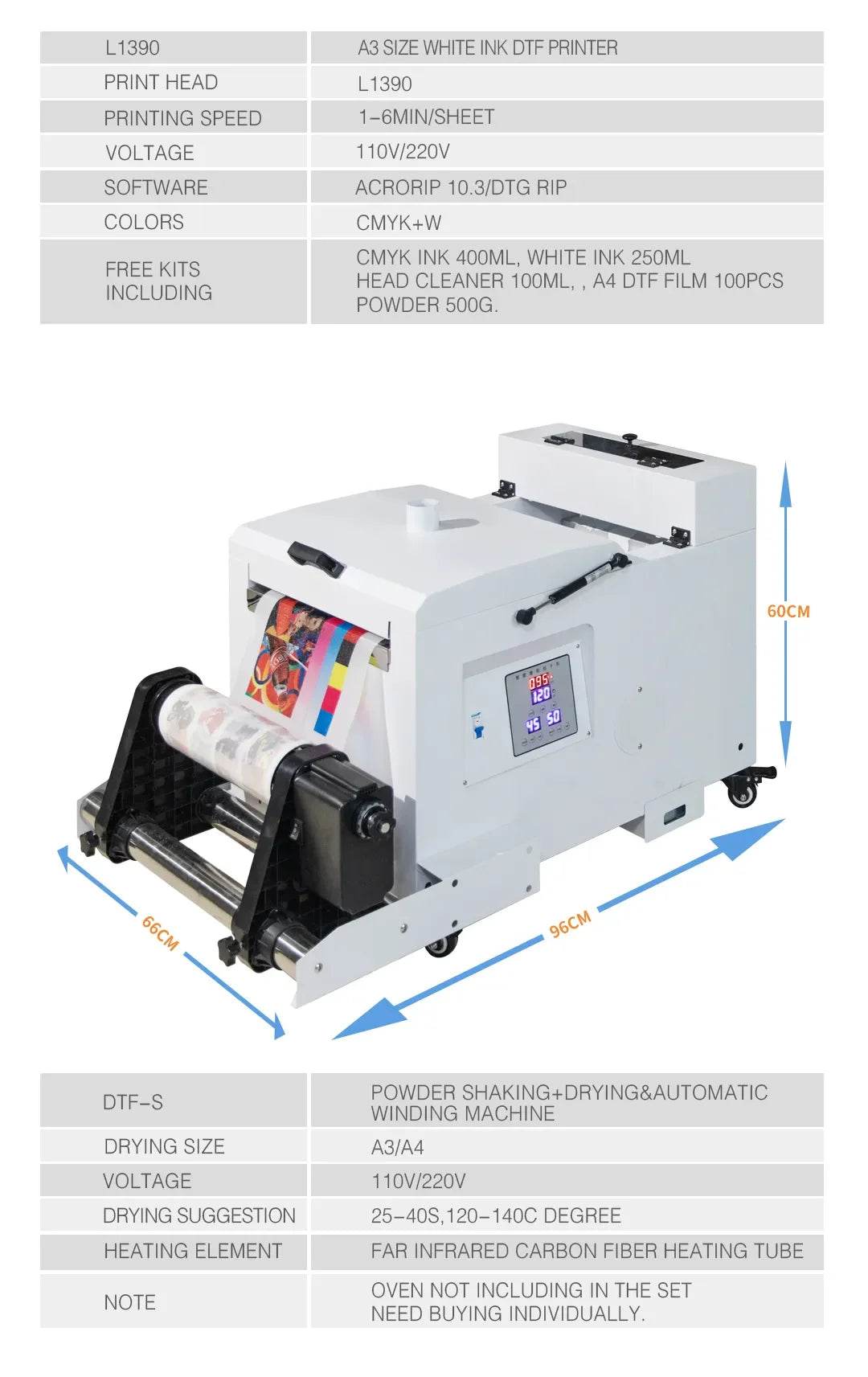 New Arrival A3 Black DTF Powder Shaker Machine with Roller Wrapper & Heater for T-Shirt Textile Printing