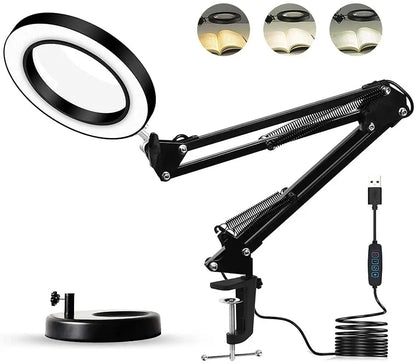 Adjustable Swing Arm LED Magnifier Desk Lamp USB Clip-on Table Lamp Magnifying Glass Light With Clamp Magnifying Lamp