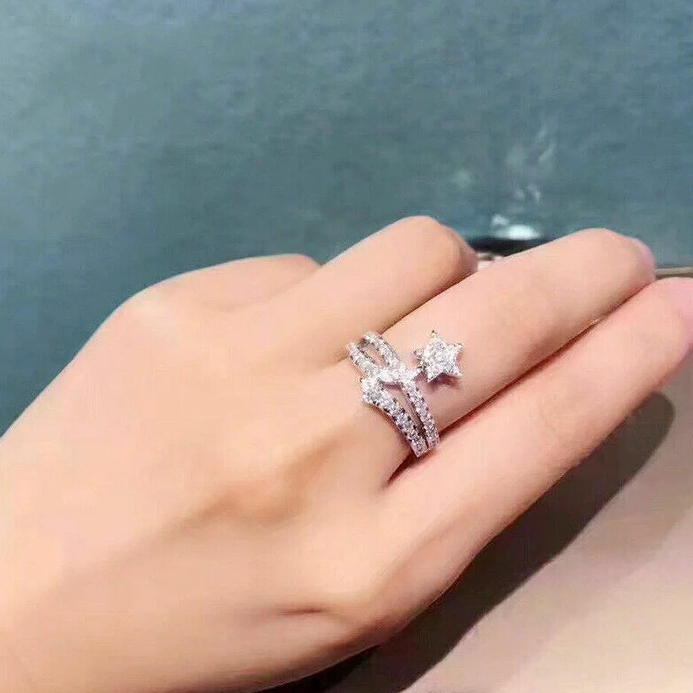 Star Cocktail Ring Micro Pave Cubic Zirconia Lab Created Unisex Fashion Ring Gift Jewelry