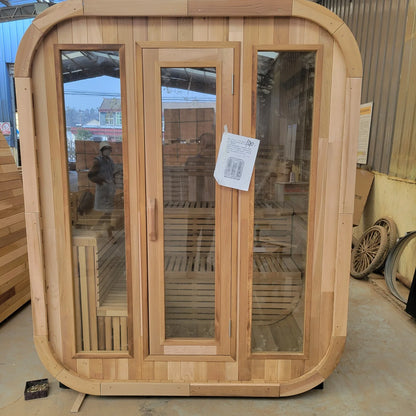 Traditional Outdoor Red Cedar Cube Barrel Steam Sauna Room 200x200x210cm Wet Sauna with Full Glass Door for Backyard Spa