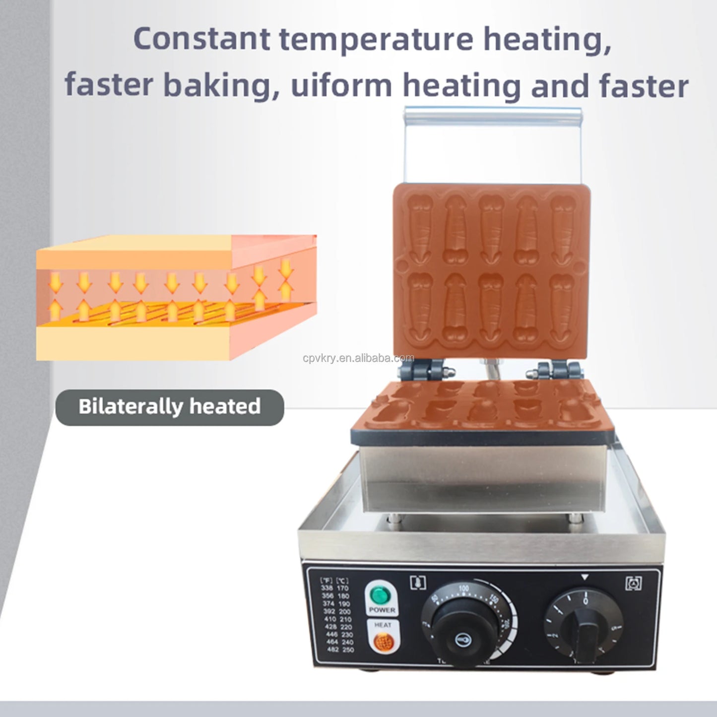 US Commercial 110/220V Stainless Steel Waffle Maker Machine Creative Pattern Non-Stick for Coating 50-300/122-572