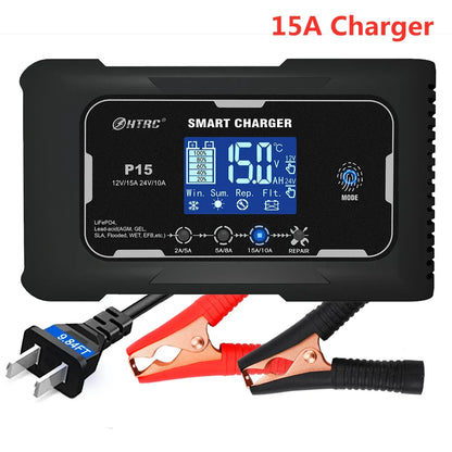 HTRC 12V/24V 15A/20A Car Battery Charger Smart Charger for Lead-Acid PB LiFePO4 Battery 7-Stage Automatic Car Motorcycle Charger