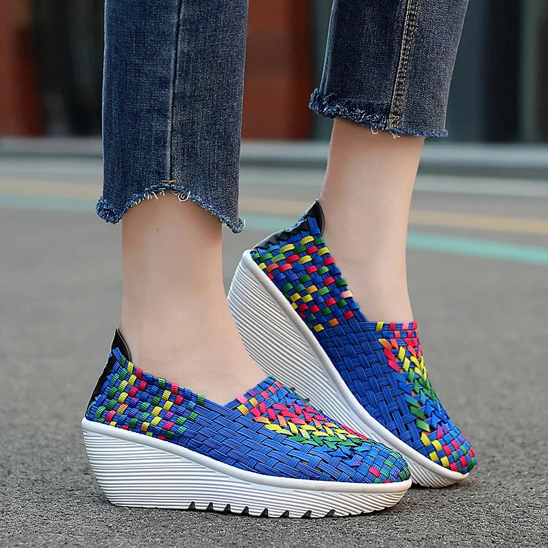 New Women Sneakers Summer Casual Shoes Woven Flat Platform Women's Shoes Breath Loafers Lady Footwear Soft Zapatos Plus Size 42