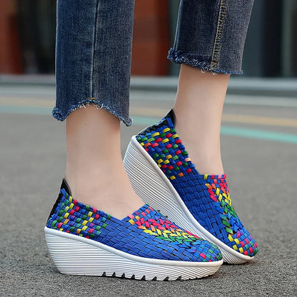 New Women Sneakers Summer Casual Shoes Woven Flat Platform Women's Shoes Breath Loafers Lady Footwear Soft Zapatos Plus Size 42
