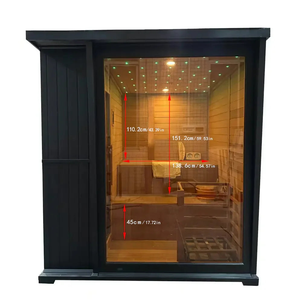 CE/ETL Certificated 4 Person Red Cedar Outdoor Sauna Slope Roof Sauna for Hotel Villa Use