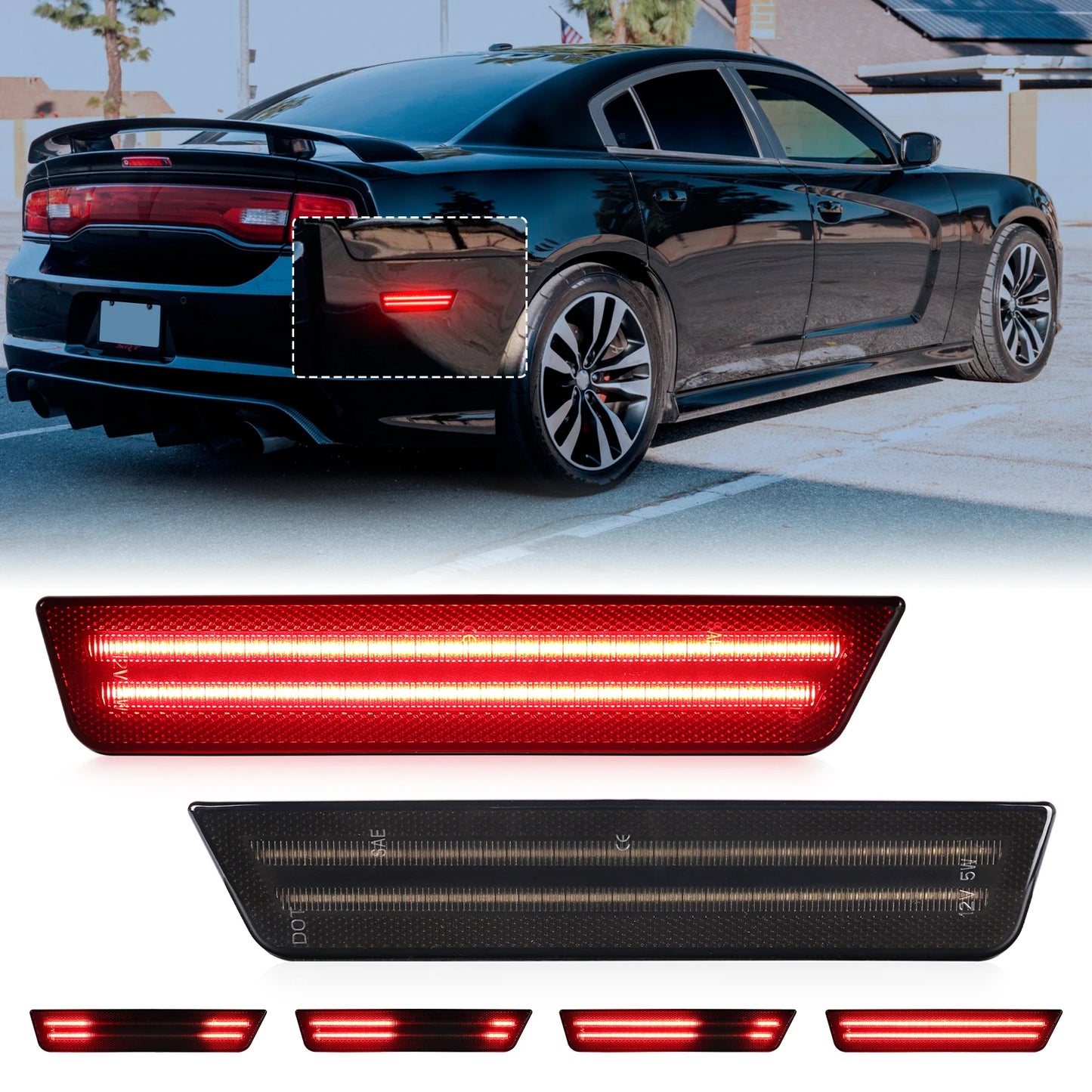 White Red Animation Rear Bumper Reflector Indicator Lights for Dodge Charger Challenger LED Dynamic Blinker Side Marker Lamps