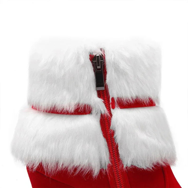 Winter Women Boots Christmas Ankle Boots High Heels Ladies Shoes Femme Warm Short Boots Red Black Shoes  Size 35-43