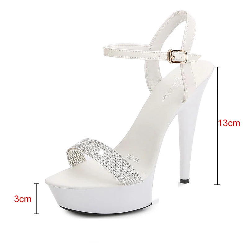 Black Red Silvery Rhinestone Women's High Heels Sandals Sexy Summer Platform Pumps Women Colorful Patent Leather Fine Heel Shoes