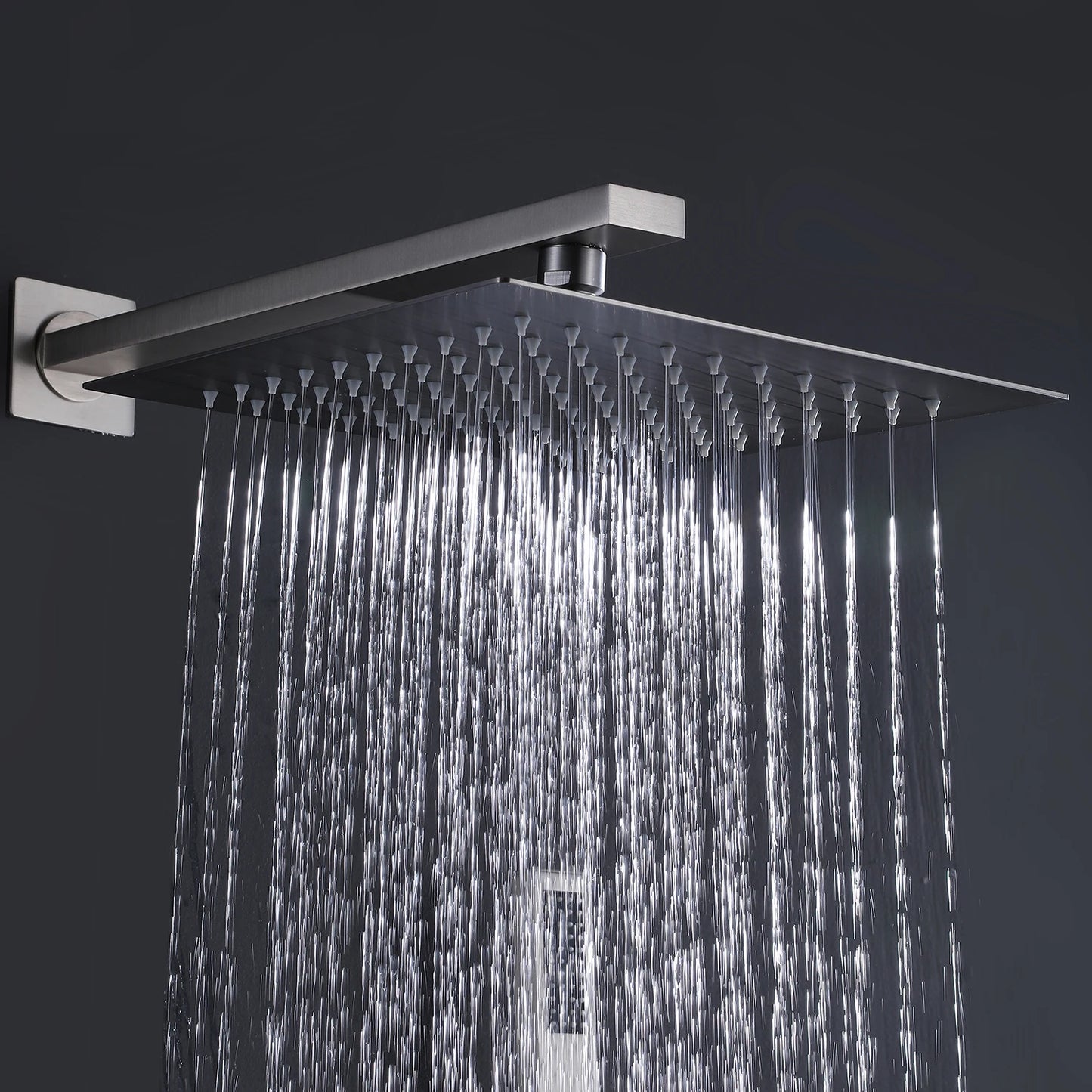 Homein Matte Black Double Handle 2-Function Brass Concealed Shower Set, Pressure Balance Valve Rainfall Shower System
