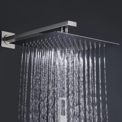 Homein Matte Black Double Handle 2-Function Brass Concealed Shower Set, Pressure Balance Valve Rainfall Shower System