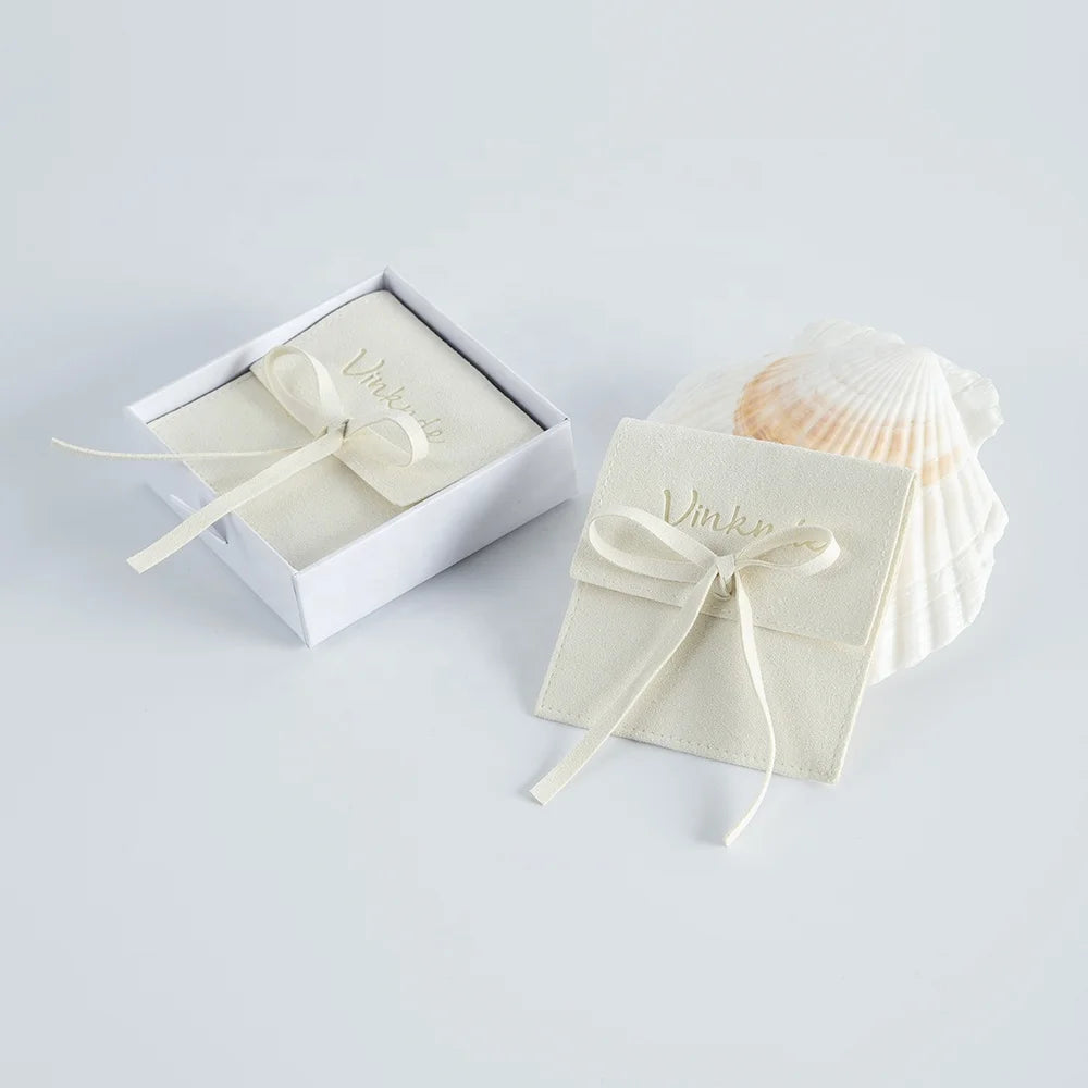 Wholesale 8*8cm Cream Luxury Microfiber Soft Packaging Bag Custom Unique Design with High Quality Logo for Jewelry Container