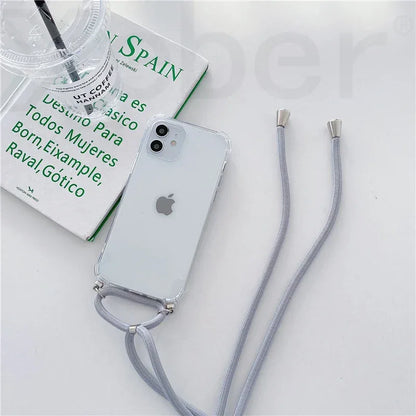 Necklace Lanyard Strap Chain Phone Case For iPhone 16 15 14 13 Pro Max 12 11 XS X XR Mini 7 8 Plus Transparent Soft Rope Cover