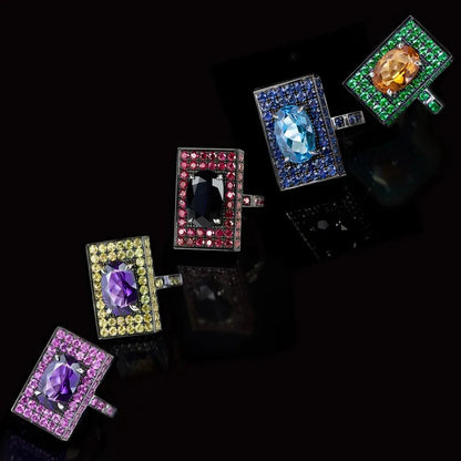 H193 Cocktail Ring Women's Geometric Oval Sapphire Pave Setting Party Fashion Rings