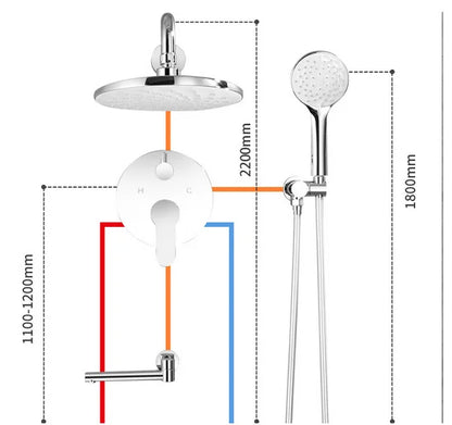 Modern Round Wall Mounted Concealed Rainfall Bathroom Shower Faucet Mixer Kit Set Column System