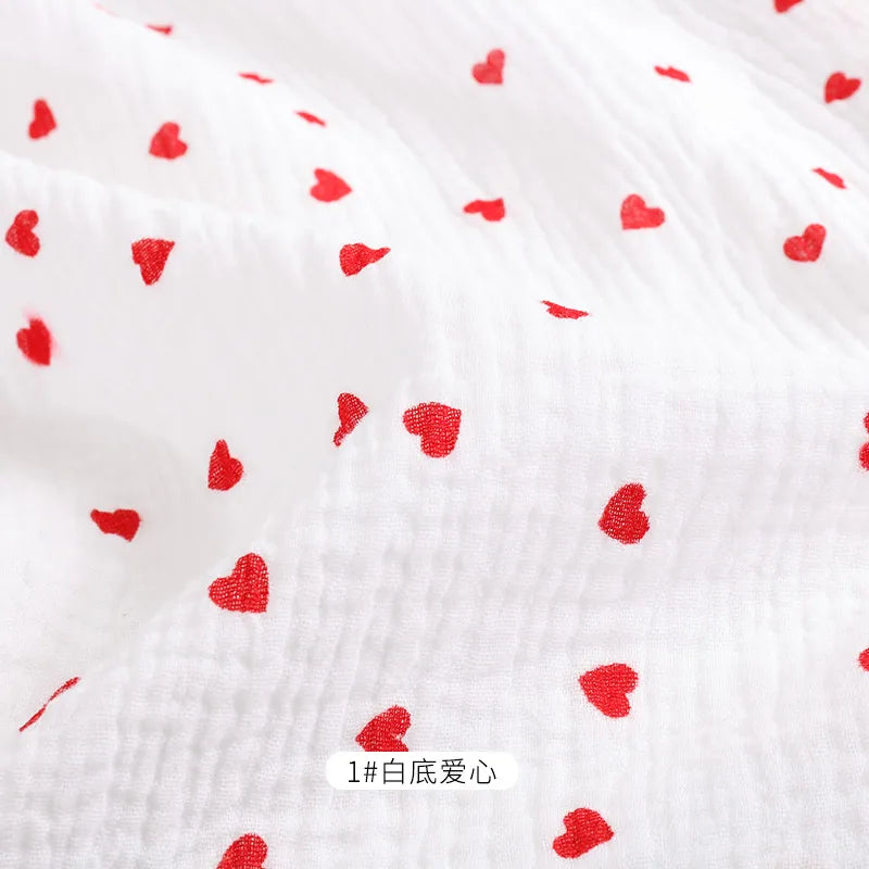 Soft Heart Print Cotton Sewing Fabric Crepe Double Layer Gauze Cloth Valentine's Day Diy Towel Material YHW300530