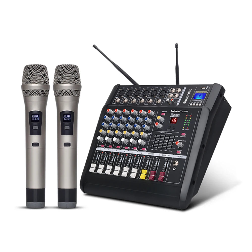 GAX-602W Professional Dj Audio Mixer Amplifier Mixer Wireless Microphone for Family Party Stage KTV