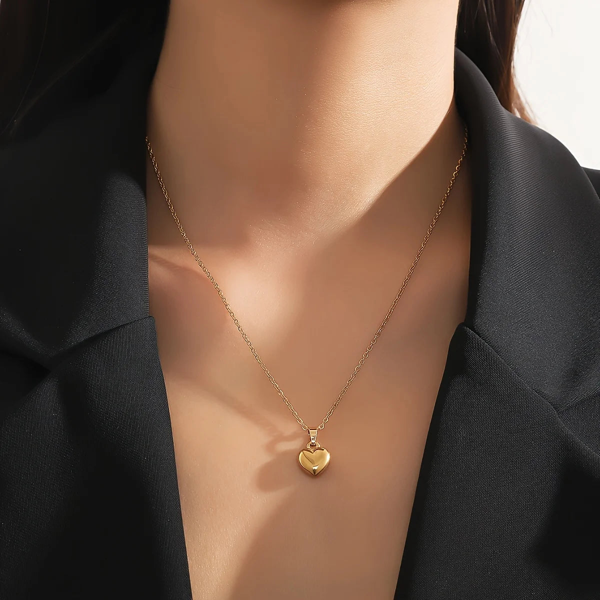 1Pc Stainless Steel Snake Chain Simple Love Pendant Necklace Personalized Trendy Fashion