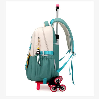 Unisex Lightweight Six-Wheel Pull Rod School Backpack Large Capacity Fashionable Waterproof Backpack Character Simple Style Kids