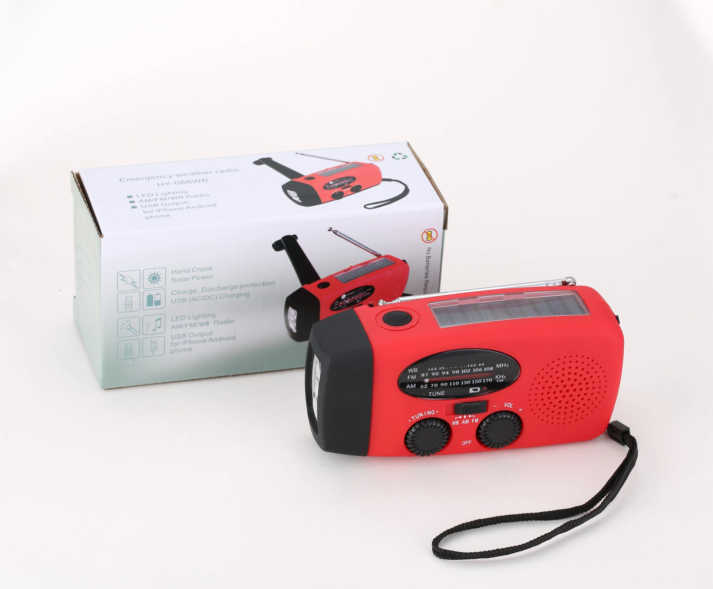 GreatOne Solar Crank NOAA Radio with Built-In Speaker Screen Mobile Charger 2000mAh