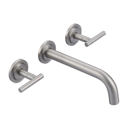 8 Inch Long Spout Reach Bathroom Sink Faucet Wall Mounted Two Handles Washbasin Faucet Rough-in Valve Chrome Wall Faucet