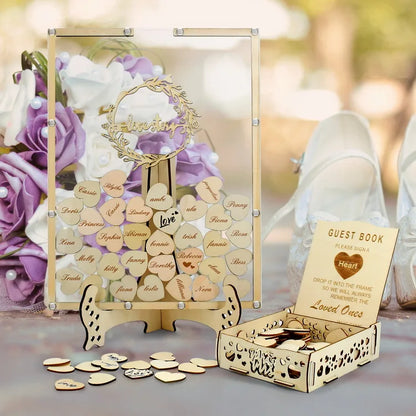 Wholesale Wooden Alternative Wedding Guest Book Rustic Blank Wedding Guest Book Sign with Hearts Wood Photo Frame Drop Box