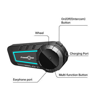 FreedConn KY V2 Bluetooth 6.0 Motorcycle Helmet Intercom Easy Communication Long Battery Intercomunicador Moto
