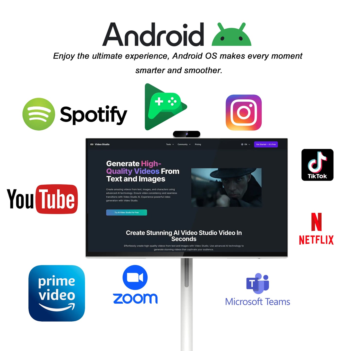 27-32 Inch Portable Smart Mobile TV Stand LED Backlight Touch Screen LCD Rollable for Android Televisions and Cameras