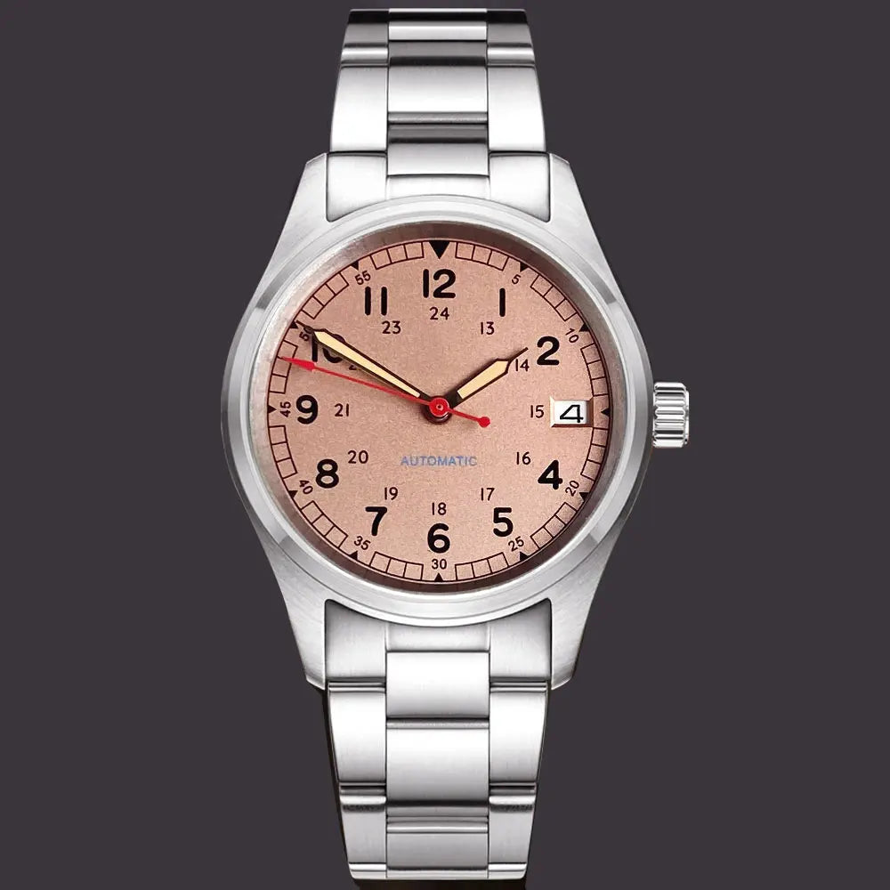 36mm Tandorio NH35 Automatic Men Watch Diver Movt 20Bar Waterproof Wristwatch Big Crown Leather Band Men's Wristwatch