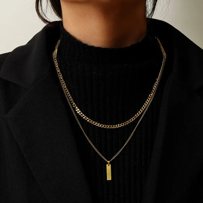 2PCS Unisex Stainless Steel Minimalist Multi-Color Simple Rectangular Pendant Necklace with Snake Chain Chokers Necklaces