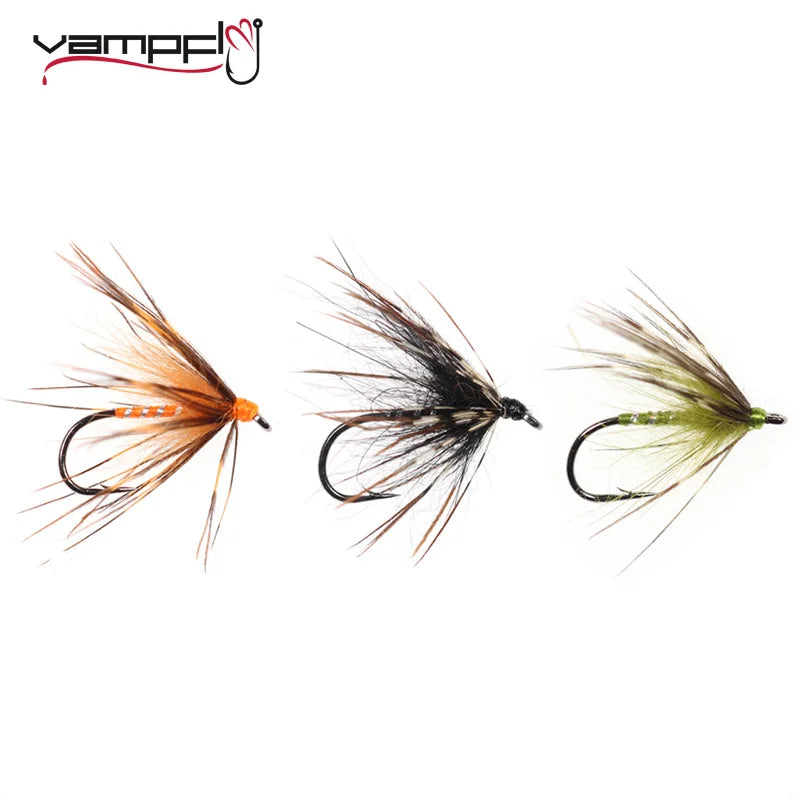 Vampfly 8PCS Size #12 Tenkara Nymph Wet Fly Trout Fishing Fly Soft Hackle Spider Trout Flies Bait Lures Black Orange Yellow