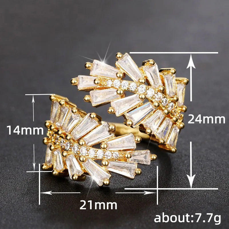 Q314 Geometric Cocktail Ring Gold Plated Crystal Rhinestone Channel Setting Women's Party Jewelry