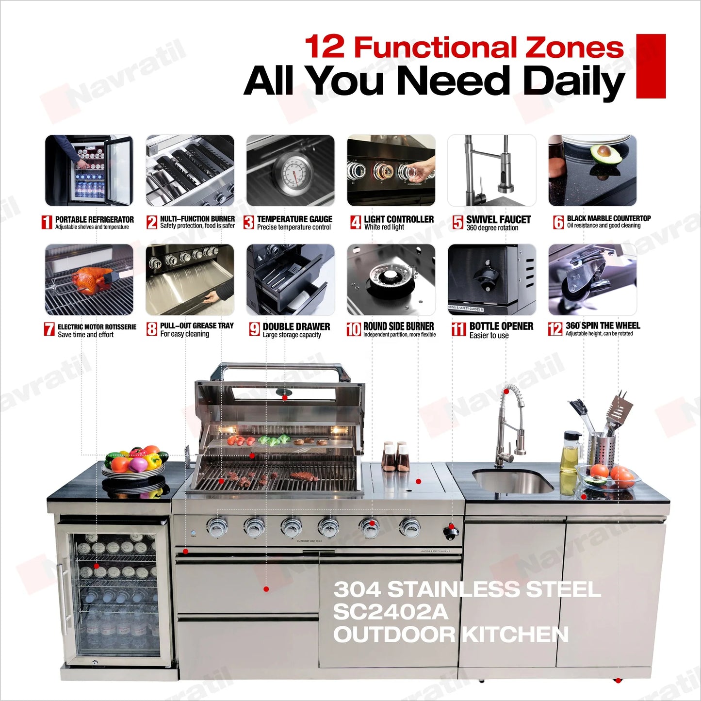 Usa Warehouse Luxury 304 Stainless Steel Bbq Modular Outdoor Kitchen Cabinet Set With Sinks Fridge