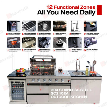 Usa Warehouse Luxury 304 Stainless Steel Bbq Modular Outdoor Kitchen Cabinet Set With Sinks Fridge