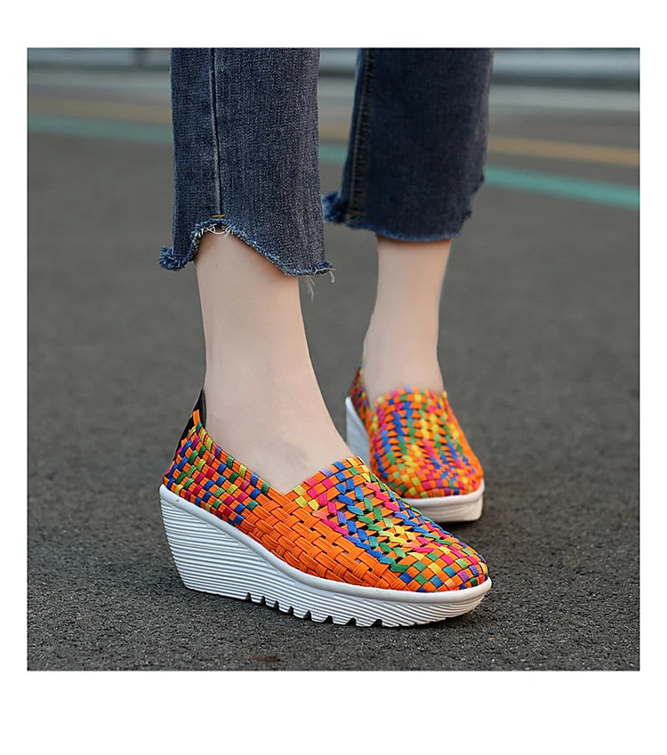 New Women Sneakers Summer Casual Shoes Woven Flat Platform Women's Shoes Breath Loafers Lady Footwear Soft Zapatos Plus Size 42