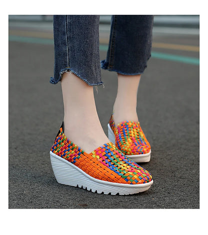 New Women Sneakers Summer Casual Shoes Woven Flat Platform Women's Shoes Breath Loafers Lady Footwear Soft Zapatos Plus Size 42