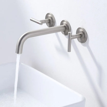 8 Inch Long Spout Reach Bathroom Sink Faucet Wall Mounted Two Handles Washbasin Faucet Rough-in Valve Chrome Wall Faucet