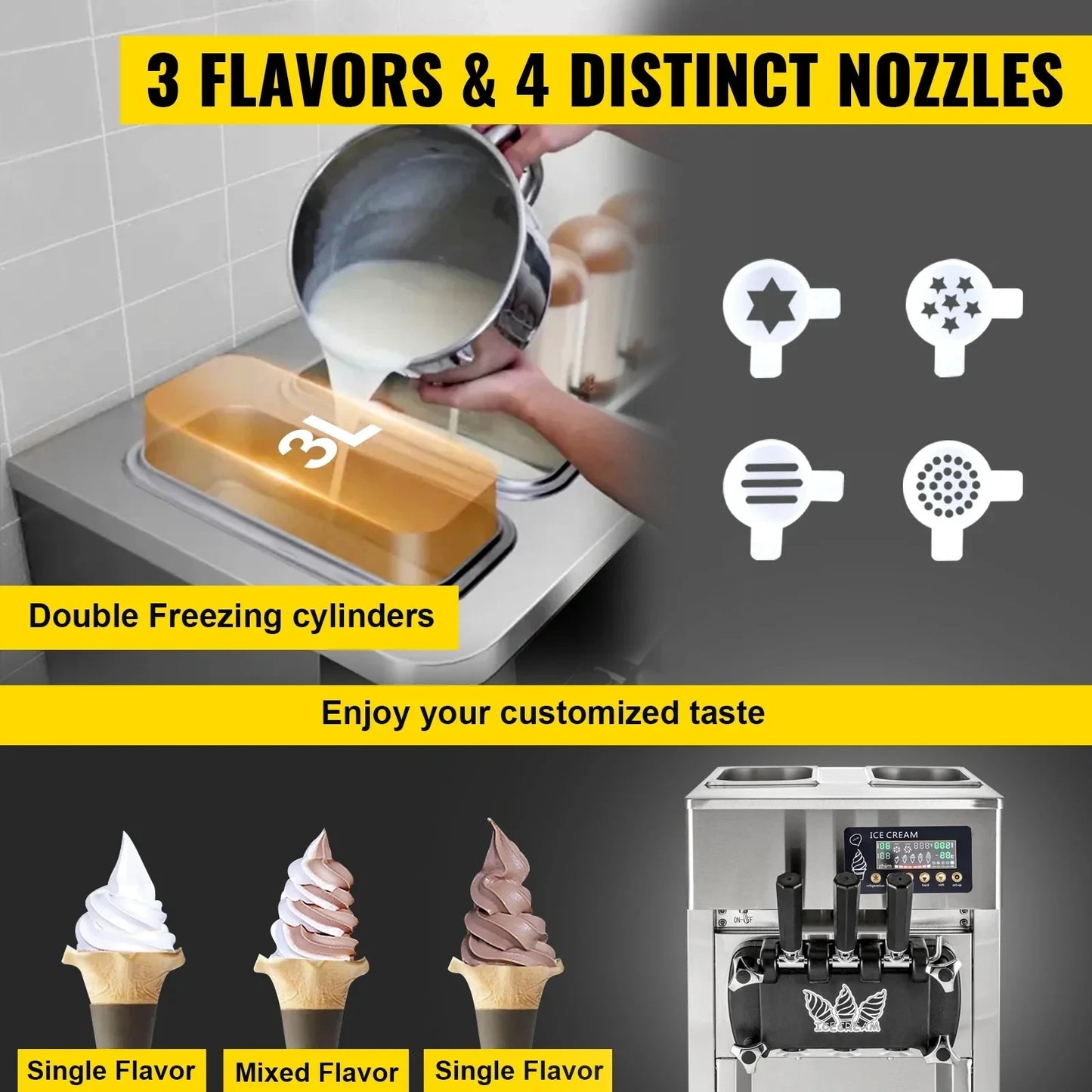 Czech Warehouse Ready Stock New Arrival VEVOR Soft Ice Cream Machine Commercial Countertop Soft Ice Cream Maker