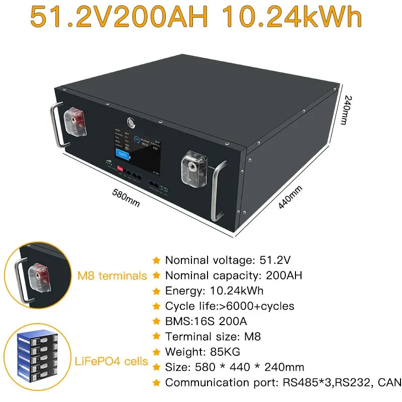 48V51.2V200Ah Lifepo4 Lithium Battery 10kWh Lithium Iron Phosphate Lifepo4 Battery Home Energy Storage Rack Battery Pack