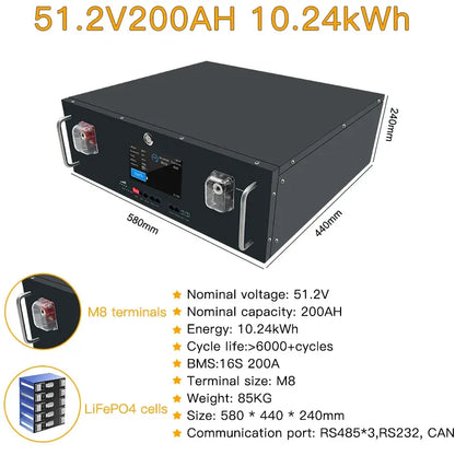 48V51.2V200Ah Lifepo4 Lithium Battery 10kWh Lithium Iron Phosphate Lifepo4 Battery Home Energy Storage Rack Battery Pack